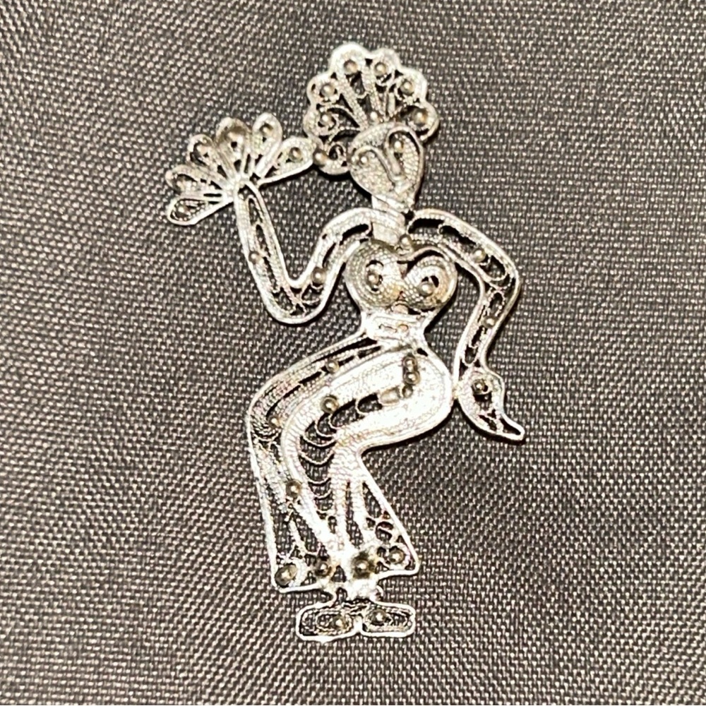 Sterling Silver Filigree Thai Asian Siam Dancer Brooch Pin Vintage